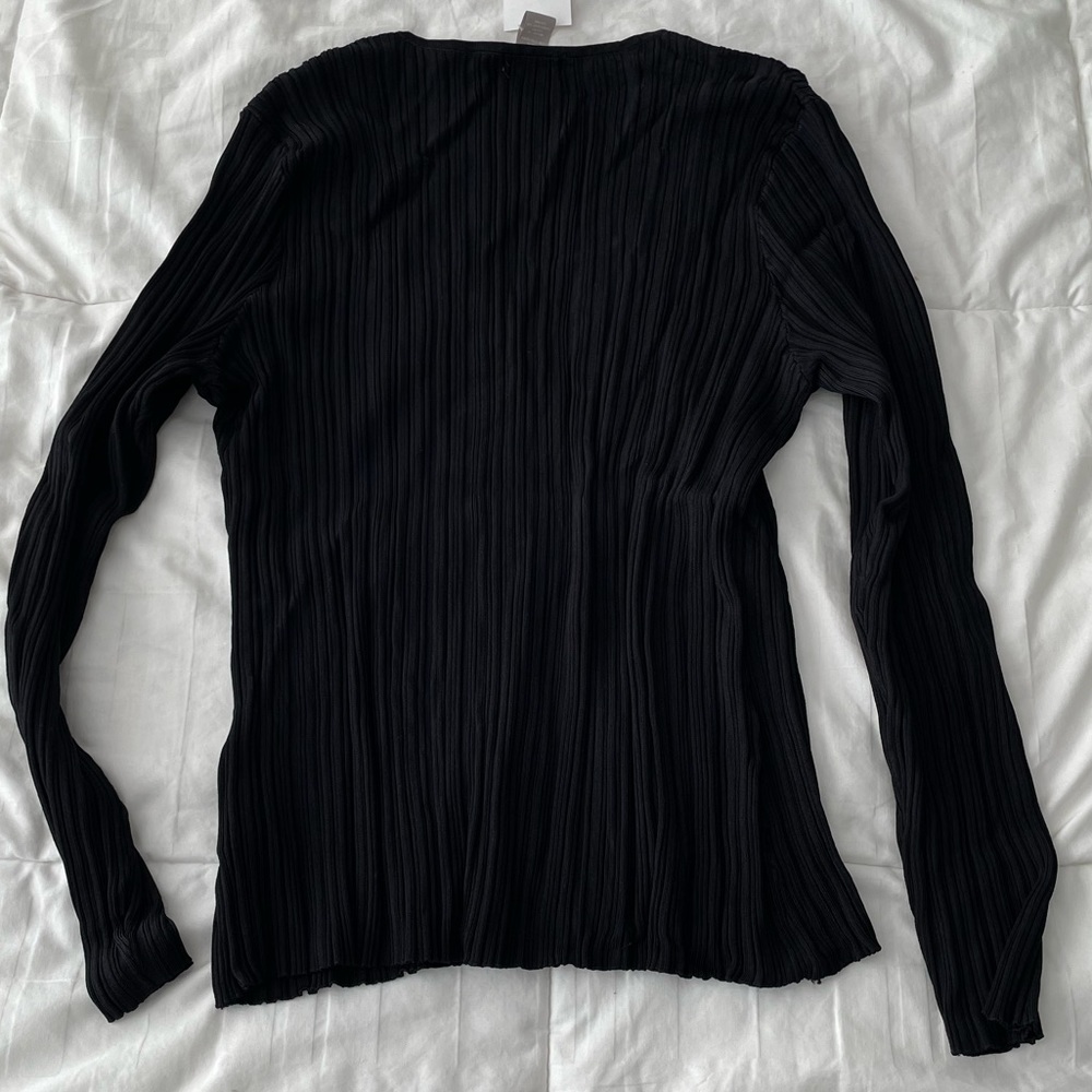 NWT H&M Black Sweetheart Neck Long Sleeve Crinkle Top - Picture 3 of 5